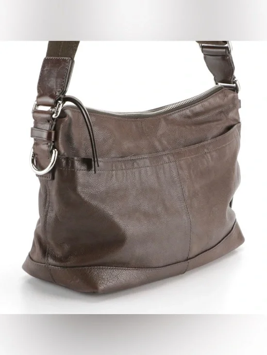 Coach Brown Pebble Grain Leather Web Strap Crossbody Bag - Picture 4 of 9